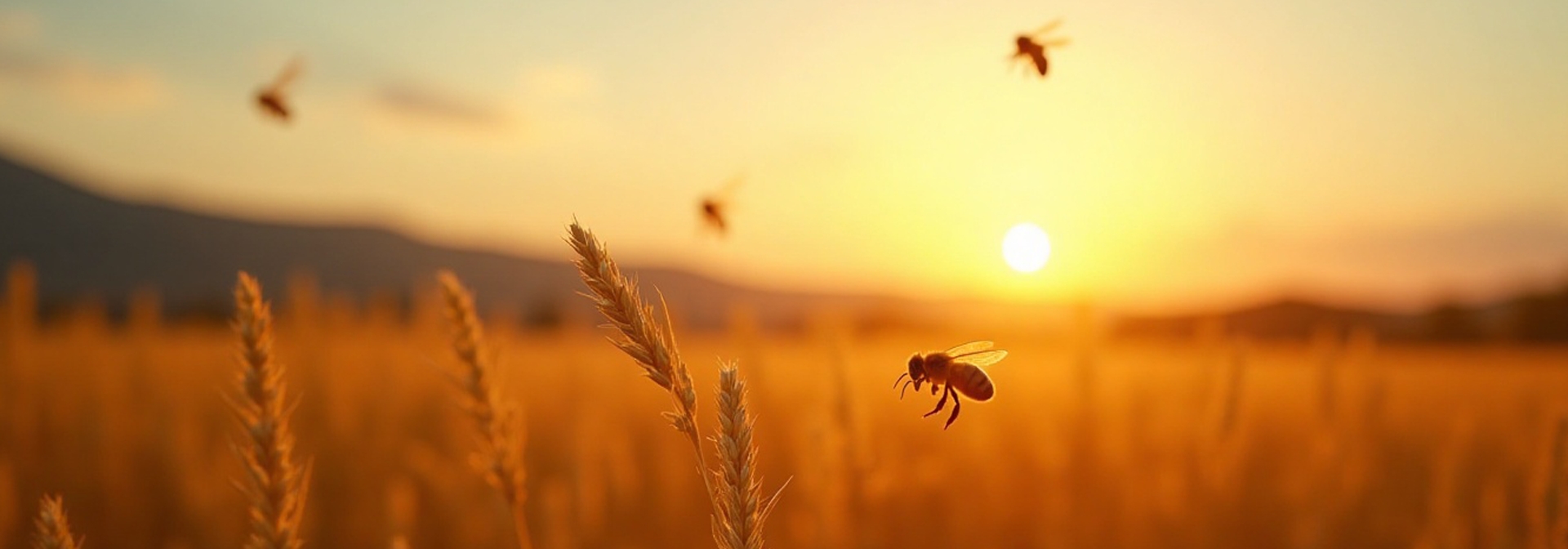 Bees flying over crops